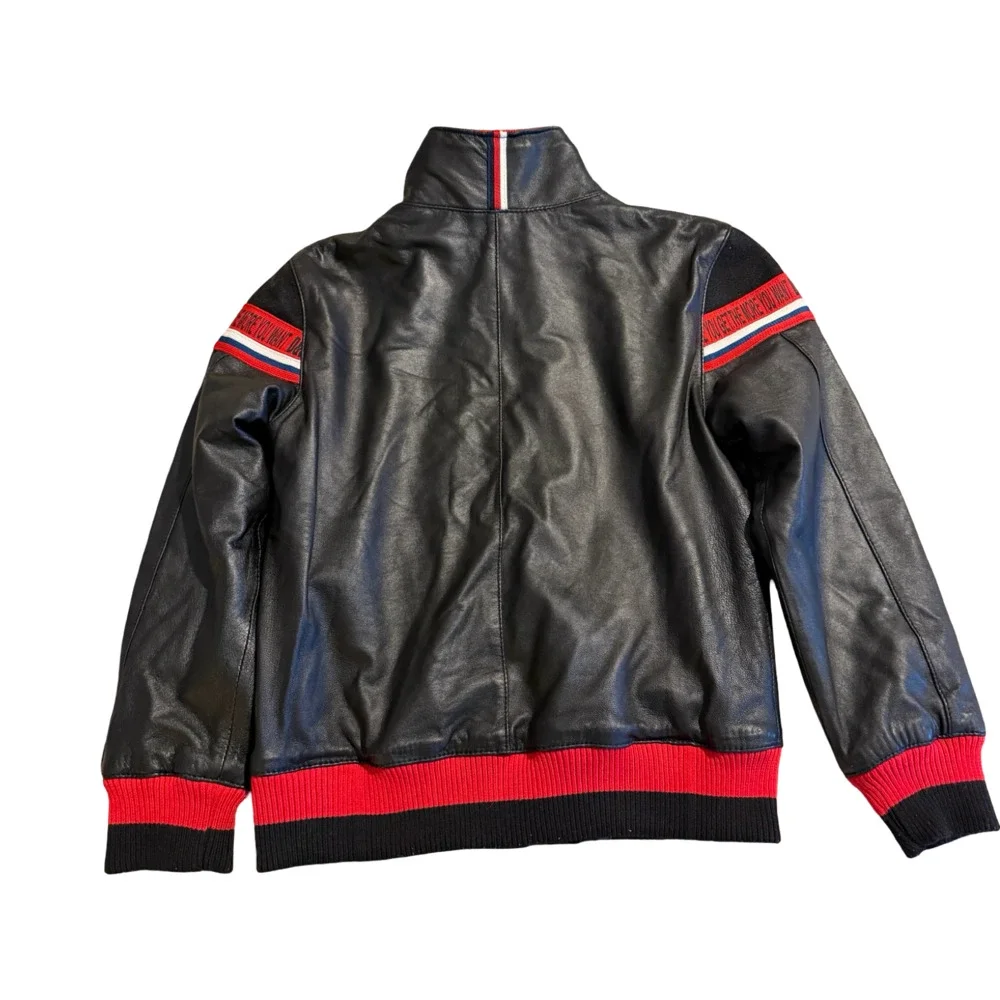 D&G Junior Sz 8 Black Lamb skin and Wool  Striped Bomber Jacket See Description